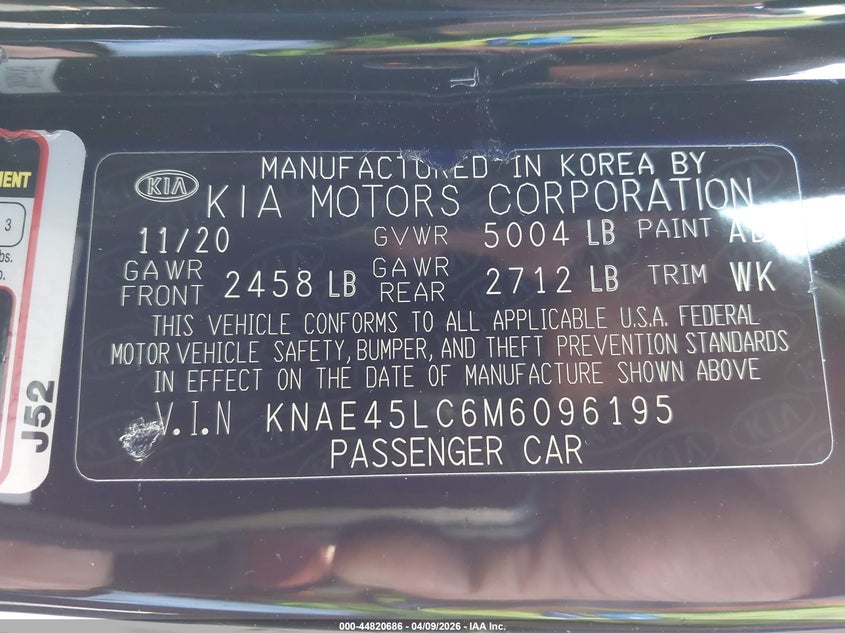 2021 Kia Stinger Gt1 VIN: KNAE45LC6M6096195 Lot: 44820686