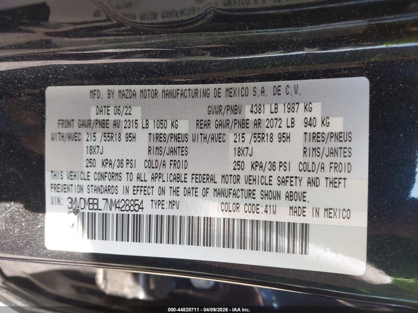 2022 Mazda Cx-30 Select VIN: 3MVDMBBL7NM428854 Lot: 44820711