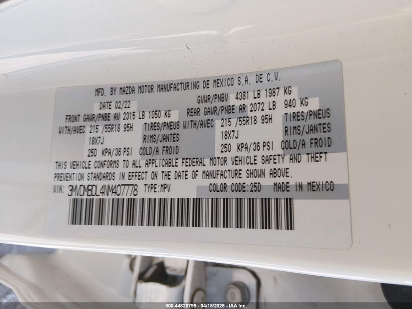 2022 Mazda Cx-30 Premium VIN: 3MVDMBDL4NM407778 Lot: 44820799