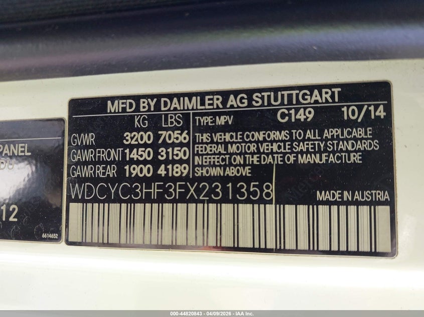 2015 Mercedes-Benz G 550 4Matic VIN: WDCYC3HF3FX231358 Lot: 44820843