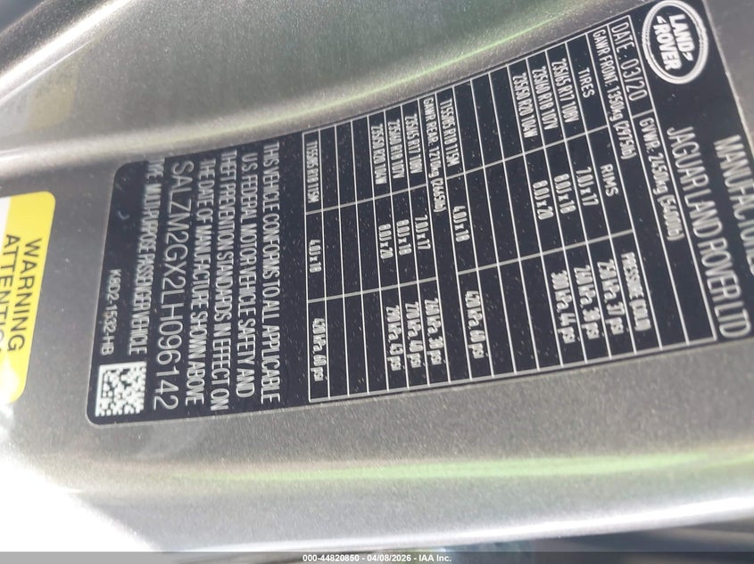 2020 Land Rover Range Rover Evoque R-Dynamic Hse VIN: SALZM2GX2LH096142 Lot: 44820850