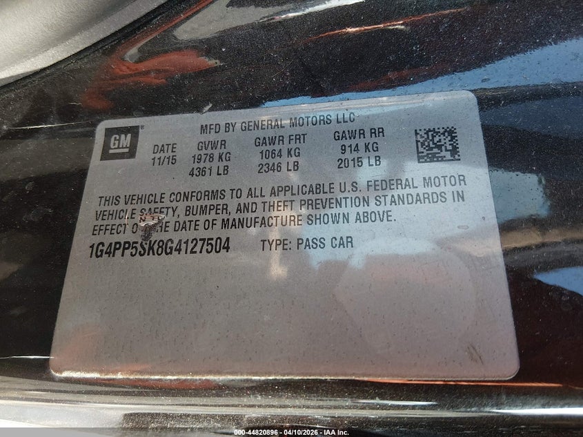 2016 Buick Verano VIN: 1G4PP5SK8G4127504 Lot: 44820896