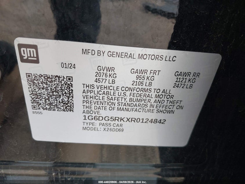 2024 Cadillac Ct4 Sport VIN: 1G6DG5RKXR0124842 Lot: 44820906