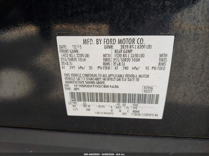 2016 Ford Explorer 3.5 Platinum black Lot 111044820928 Vin 1FM5K8HT0GGB61636