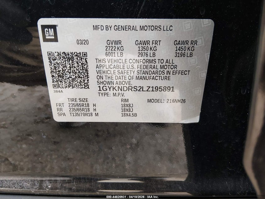 2020 Cadillac Xt5 Awd Premium Luxury VIN: 1GYKNDRS2LZ195891 Lot: 44820931