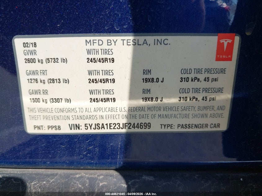 5YJSA1E23JF244699 2018 Tesla Model s 100D/75D/P100D blue