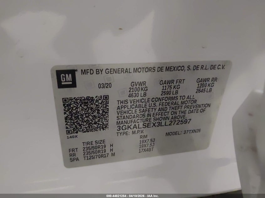 VIN: 3GKALSEX3LL272597 2020 GMC TERRAIN FWD DENALI