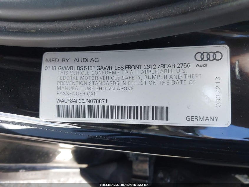 2018 Audi A6 2.0T Premium/2.0T Sport VIN: WAUF8AFC9JN078871 Lot: 44821255