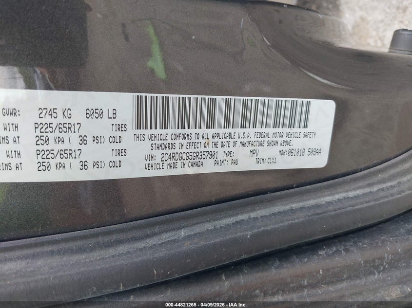 2C4RDGCG5GR357901 2016 Dodge Caravan 3.6 Grand Sxt grey