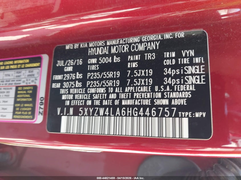 2017 Hyundai Santa Fe Sport 2.0T Ultimate VIN: 5XYZW4LA6HG446757 Lot: 44821459