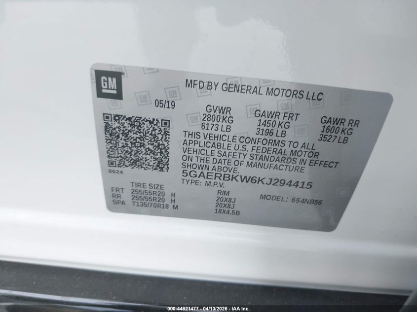 2019 Buick Enclave Fwd Essence VIN: 5GAERBKW6KJ294415 Lot: 44821477