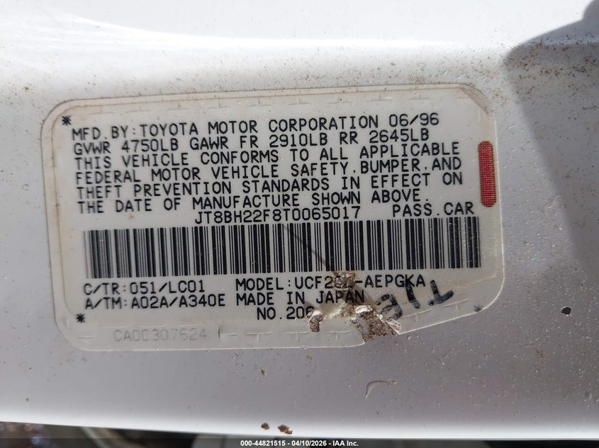 1996 Lexus Ls 400 VIN: JT8BH22F8T0065017 Lot: 44821515