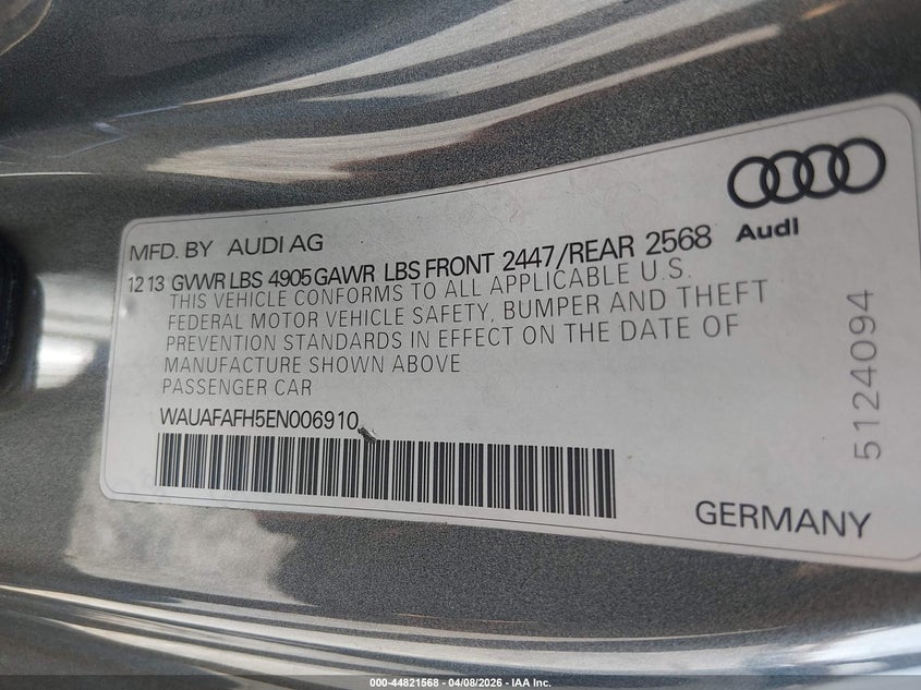 2014 Audi A5 2.0T Premium VIN: WAUAFAFH5EN006910 Lot: 44821568
