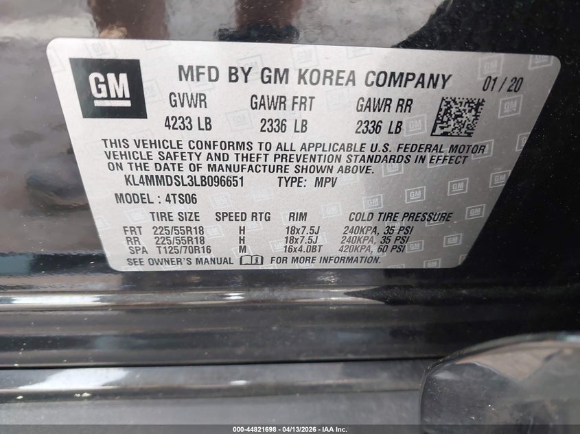 2020 Buick Encore Gx Fwd Select VIN: KL4MMDSL3LB096651 Lot: 44821698