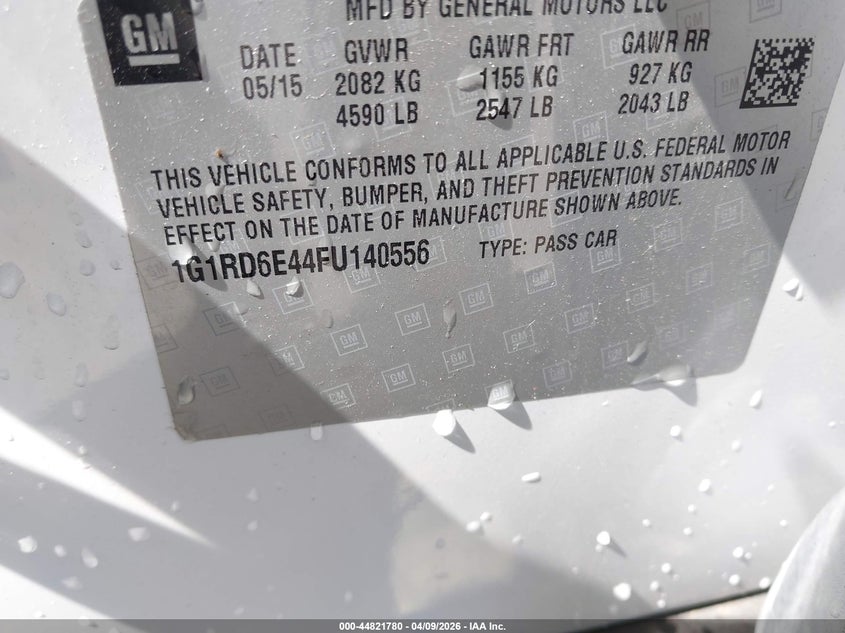 2015 Chevrolet Volt VIN: 1G1RD6E44FU140556 Lot: 44821780