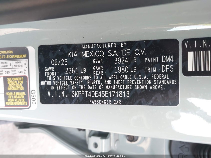 2025 Kia K4 2.0 Lxs grey Lot 111044821888 Vin 3KPFT4DE4SE171813