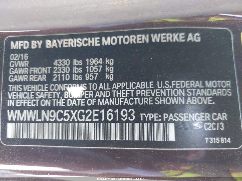 2016 Mini Clubman Cooper S VIN: WMWLN9C5XG2E16193 Lot: 44821901