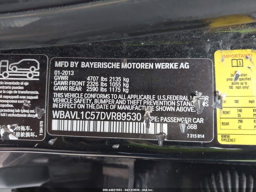 2013 BMW X1 xDrive28I VIN: WBAVL1C57DVR89530 Lot: 44821953