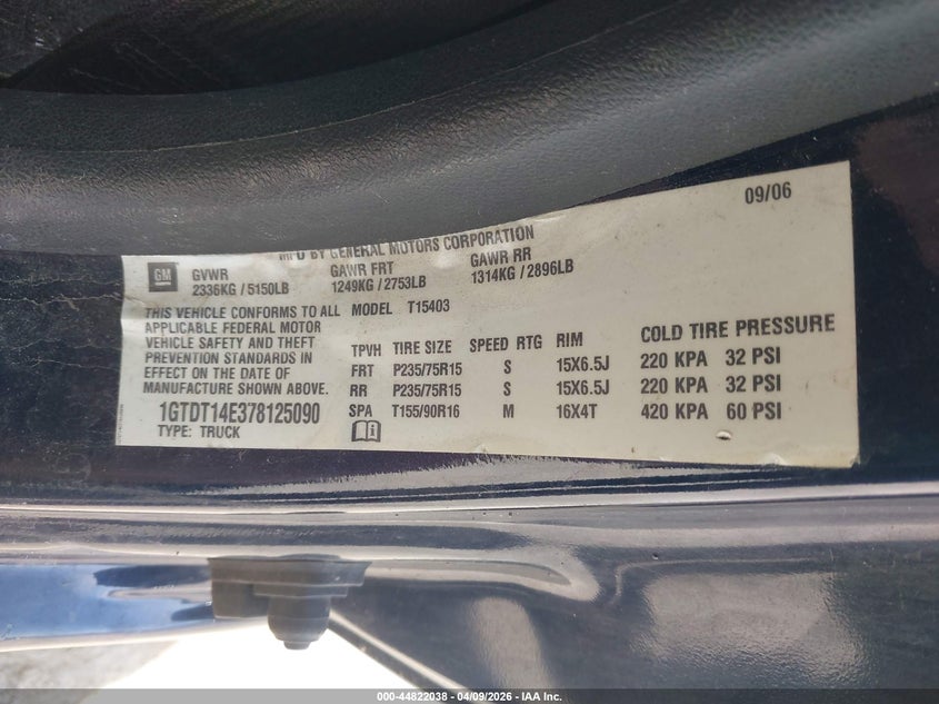 2007 GMC Canyon Sle1 VIN: 1GTDT14E378125090 Lot: 44822038