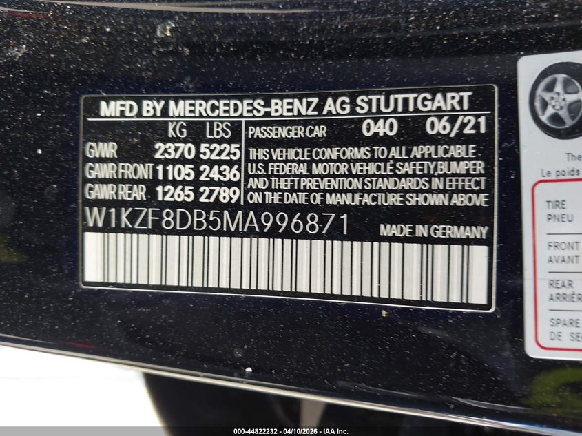 2021 Mercedes-Benz E 350 VIN: W1KZF8DB5MA996871 Lot: 44822232
