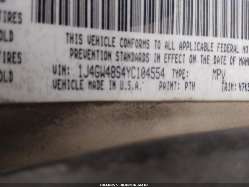 2000 Jeep Grand Cherokee Laredo VIN: 1J4GW48S4YC104554 Lot: 44822277