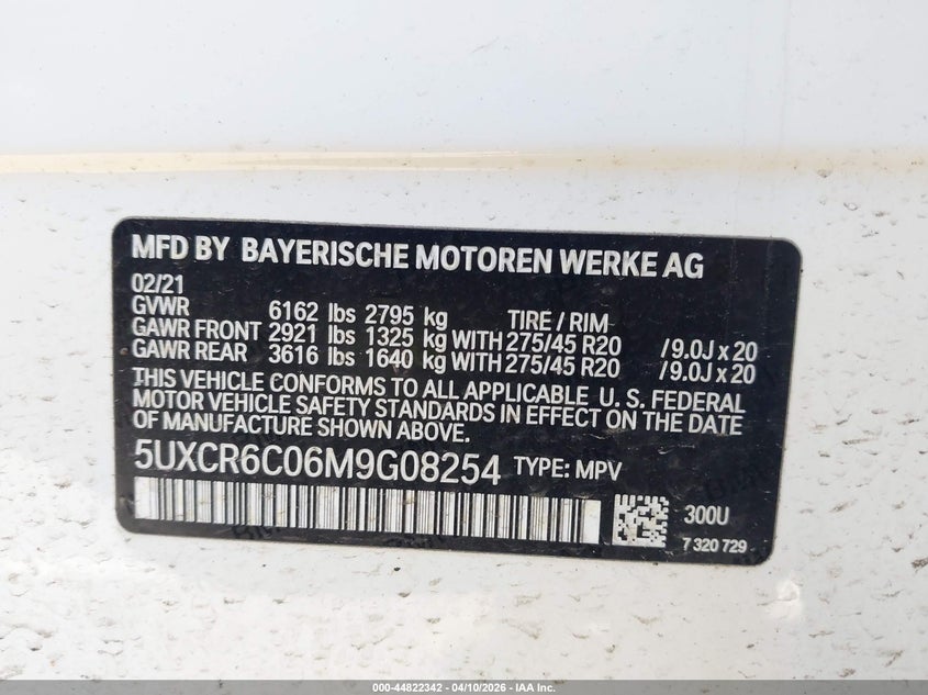 2021 BMW X5 xDrive40I VIN: 5UXCR6C06M9G08254 Lot: 44822342