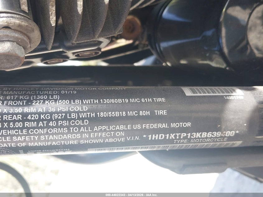 2019 Harley-Davidson Fltrxs VIN: 1HD1KTP13KB639400 Lot: 44822343