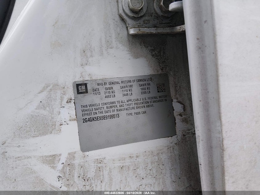 2014 Buick Regal Turbo VIN: 2G4GK5EX6E9199513 Lot: 44822606