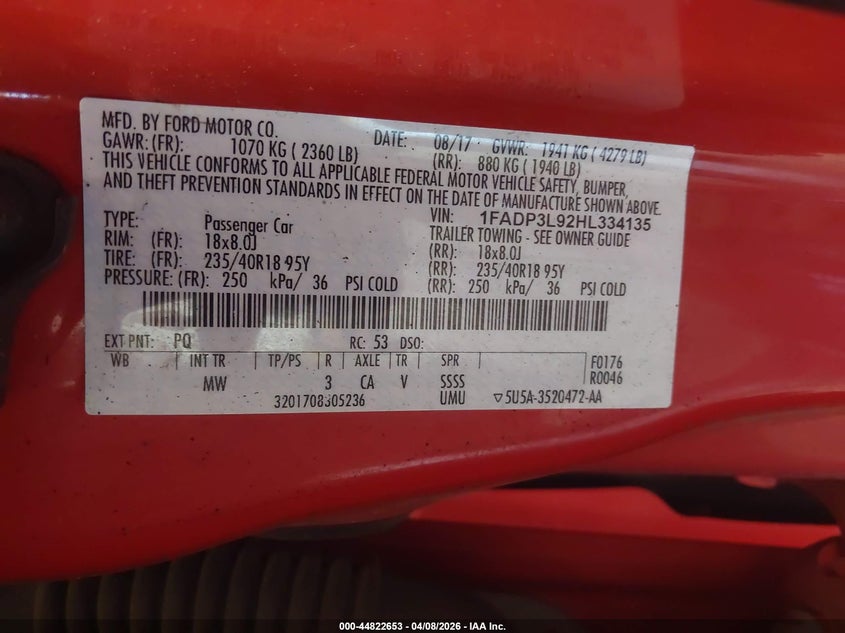 2017 Ford Focus St VIN: 1FADP3L92HL334135 Lot: 44822653