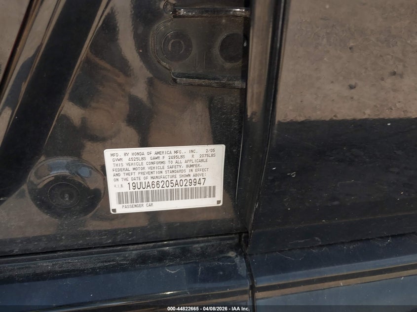 2005 Acura Tl VIN: 19UUA66205A029947 Lot: 44822665