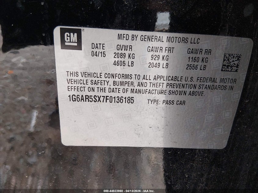 2015 Cadillac Cts Luxury VIN: 1G6AR5SX7F0136185 Lot: 44822860
