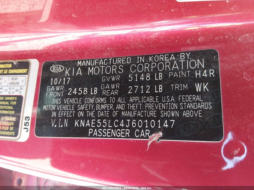 2018 Kia Stinger Gt2 VIN: KNAE55LC4J6010147 Lot: 44822903