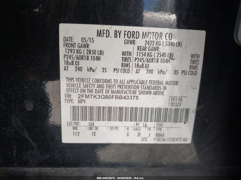 2FMTK3G80FBB43375 2015 Ford Edge 3.5 Se black