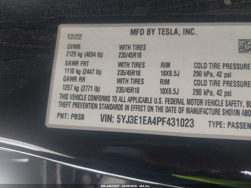 5YJ3E1EA4PF431023 2023 Tesla Model 3 Rear-Wheel Drive black