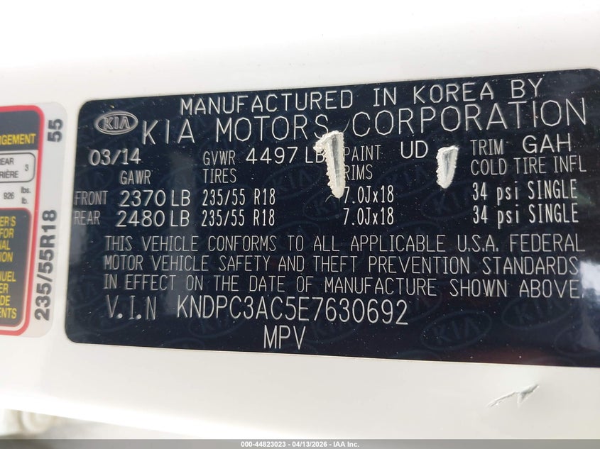 2014 Kia Sportage Ex VIN: KNDPC3AC5E7630692 Lot: 44823023