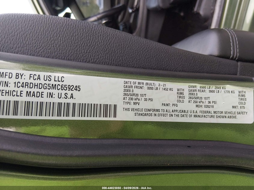 2021 Dodge Durango Gt Plus Rwd VIN: 1C4RDHDG5MC659245 Lot: 44823050