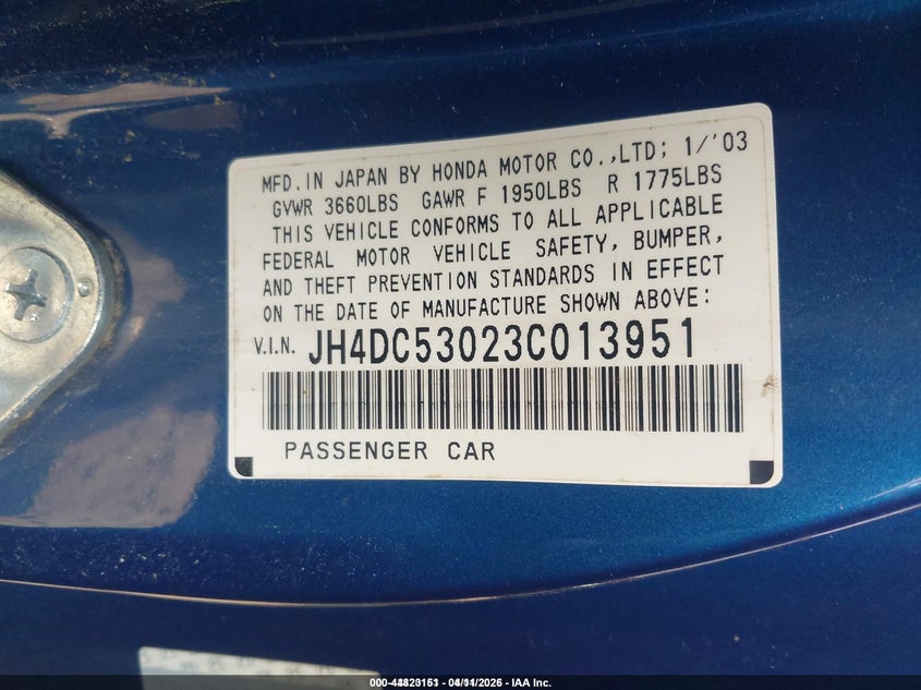 2003 Acura Rsx Type S VIN: JH4DC53023C013951 Lot: 44823151