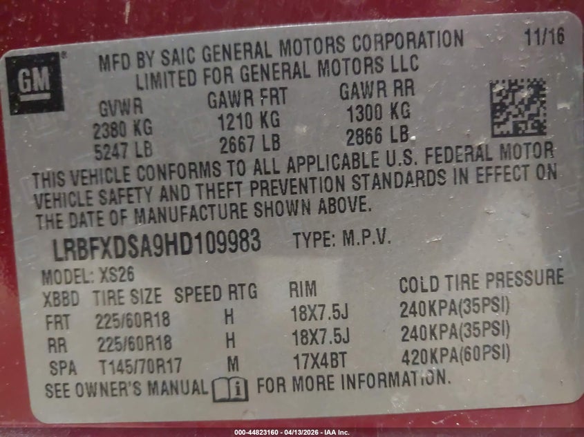 2017 Buick Envision Essence VIN: LRBFXDSA9HD109983 Lot: 44823160