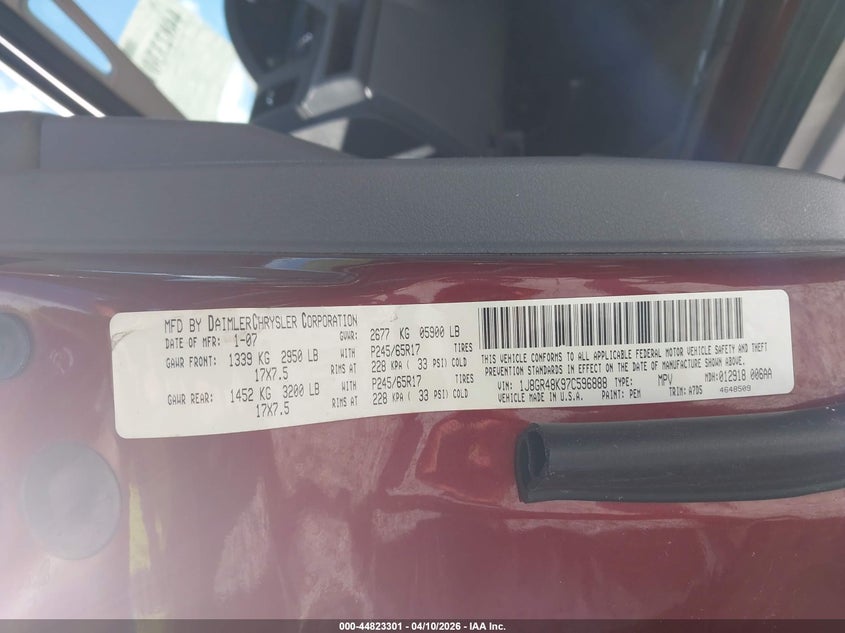 2007 Jeep Grand Cherokee Laredo VIN: 1J8GR48K97C596888 Lot: 44823301