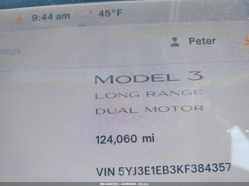 2019 Tesla Model 3 Long Range/Performance black Lot 111044823324 Vin 5YJ3E1EB3KF384357