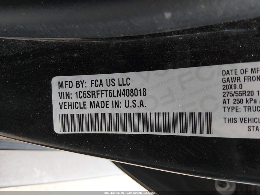 1C6SRFFT6LN408018 2020 Ram 1500 5.7 black