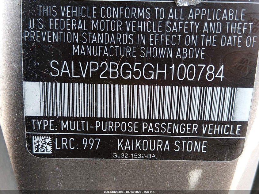 2016 Land Rover Range Rover Evoque Se/Se Premium VIN: SALVP2BG5GH100784 Lot: 44823396