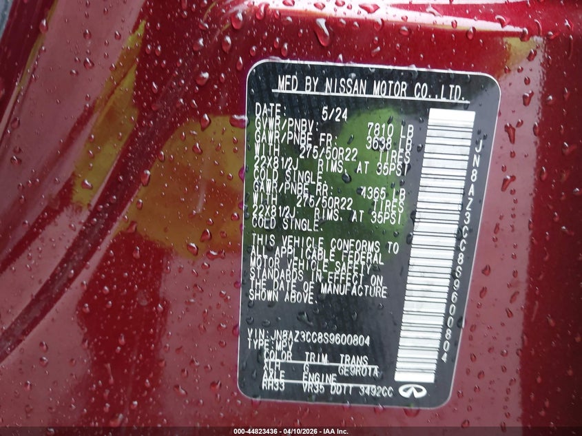 2025 Infiniti Qx80 Autograph Awd VIN: JN8AZ3CC8S9600804 Lot: 44823436