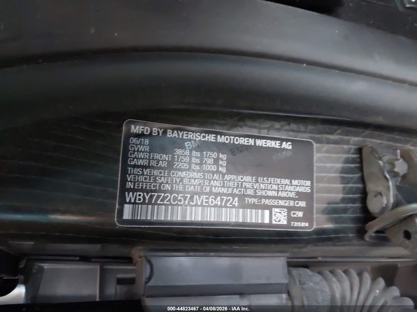 2018 BMW I3 94Ah VIN: WBY7Z2C57JVE64724 Lot: 44823467