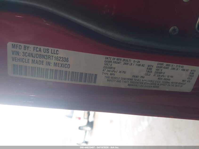 3C4NJDBN3RT162336 2024 Jeep Compass 2.0 Latitude 4X4 red