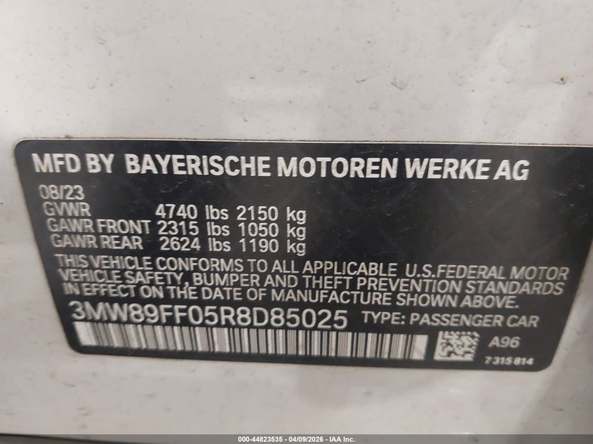 2024 BMW 3er 2.0 330I xDrive white Lot 111044823535 Vin 3MW89FF05R8D85025