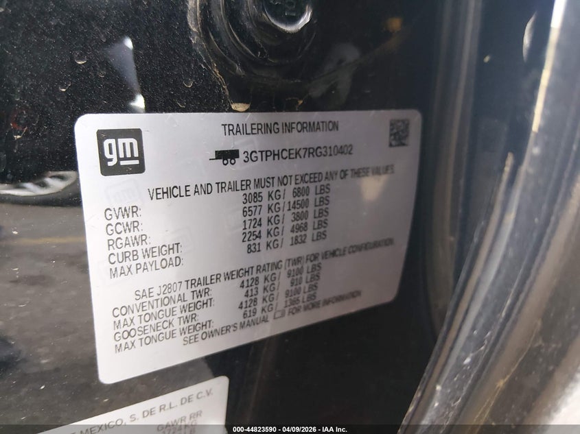 2024 Gmc SIERRA 2.7 1500 2Wd Short Box Elevation black Lot 111044823590 Vin 3GTPHCEK7RG310402
