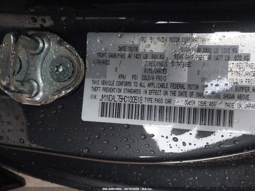 2017 Mazda Mx-5 Miata Rf Club VIN: JM1NDAL75H0100518 Lot: 44823684