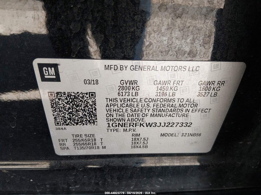 2018 Chevrolet Traverse Ls VIN: 1GNERFKW3JJ227332 Lot: 44823779