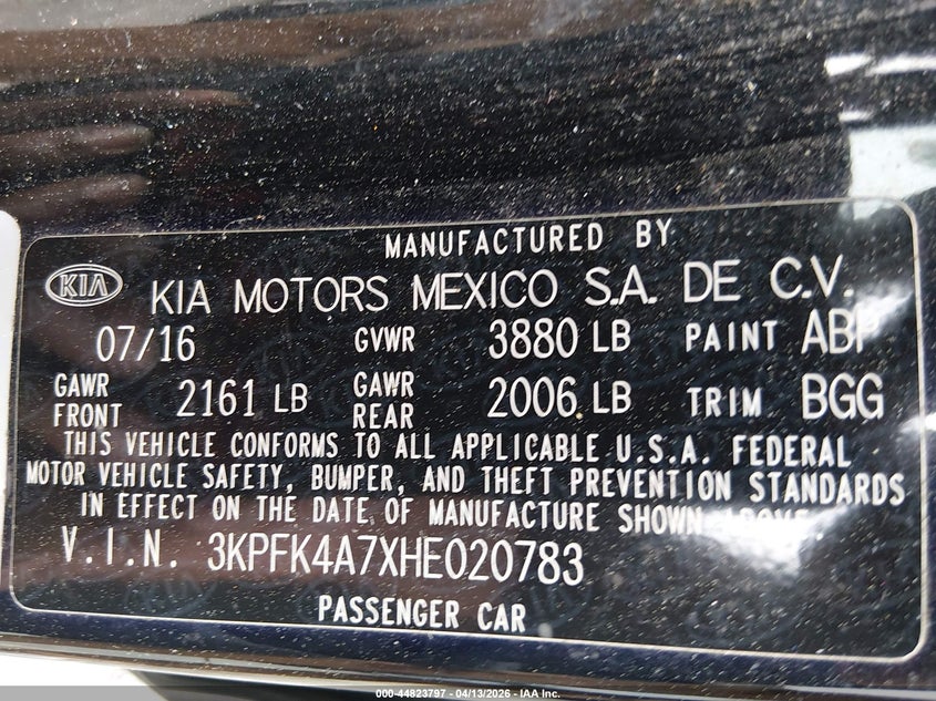 2017 Kia Forte 2.0 Lx black Lot 111044823797 Vin 3KPFK4A7XHE020783